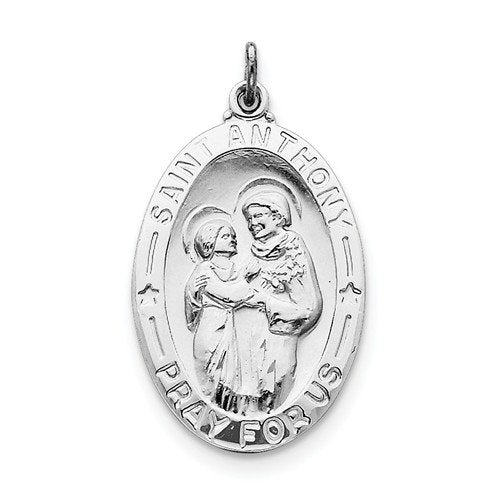 Rhodium-Plated Sterling Silver St. Anthony Medal (37X22MM)