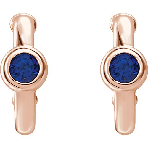 Blue Sapphire J-Hoop Earrings, 14k Rose Gold