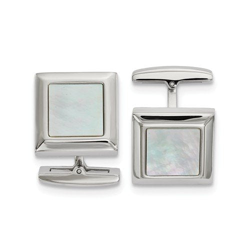 Stainless Steel Mother Of Pearl Square Cuff Links, 20.5x17.01MM