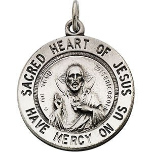 Sterling Silver Sacred Heart of Jesus Necklace, 24" (22 MM)