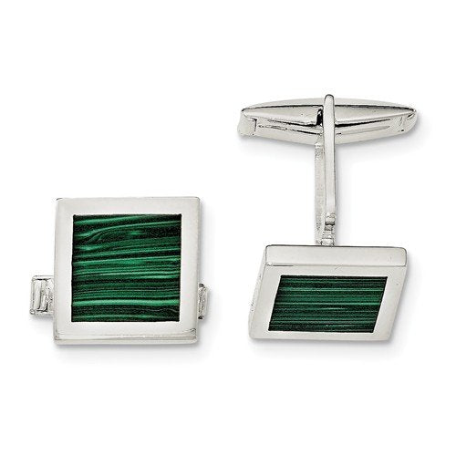 Sterling Silver Malachite Square Cuff Links