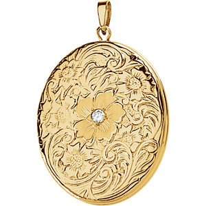 14k Yellow Gold Marquise Diamond and Rose Locket (.04 Ct, G-I Color, I3 Clarity)