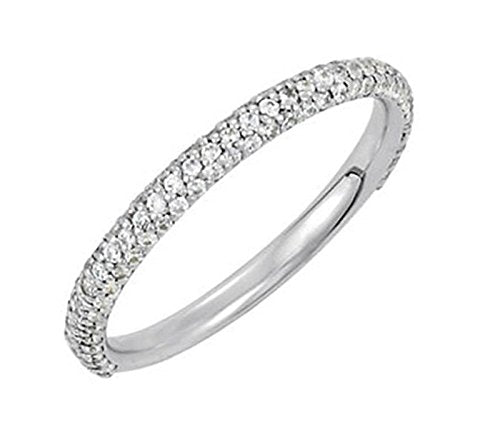 Rhodium-Plated 14k White Gold Pave Diamond 2.20mm Stacking Band, Size 7 (.50 Ctw, Color GH, Clarity I2)