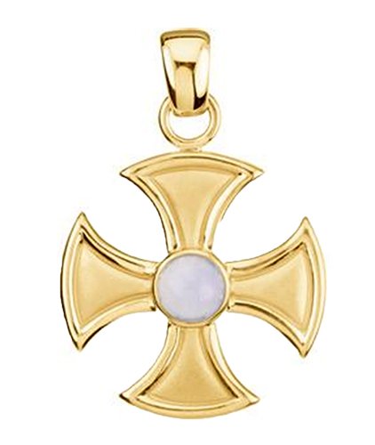 Chalcedoney and 14k Yellow Gold Maltese Cross Pendant