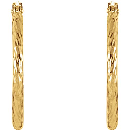 Diamond Cut Hoop Earrings, 14k Yellow Gold