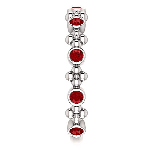 Created Ruby Beaded Ring, Rhodium-Plated 14K White Gold