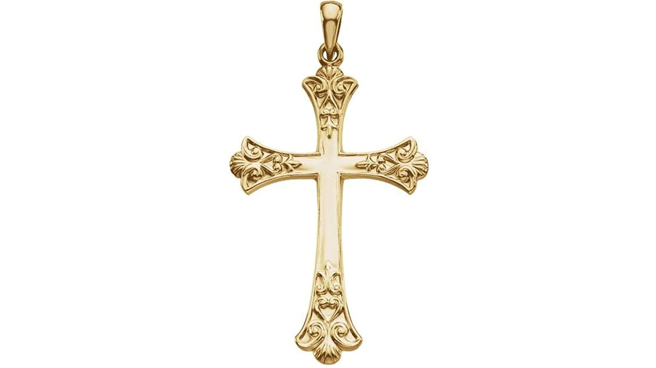 Fleur de Lis Cross 14k Yellow Gold Pendant