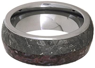 The Men's Jewelry Store (Unisex Jewelry) Dinosaur Bone, Gibeon Meteorite 8mm Comfort-Fit Tungsten Ring, Size 7