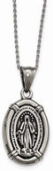 Stainless Steel Antiqued Spanish Miraculous Medal Necklace, 18"