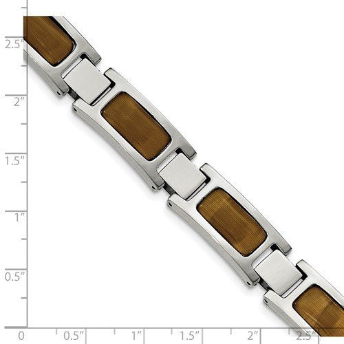 Men's Polished Stainless Steel with Tiger's Eye Bracelet, 8.5"