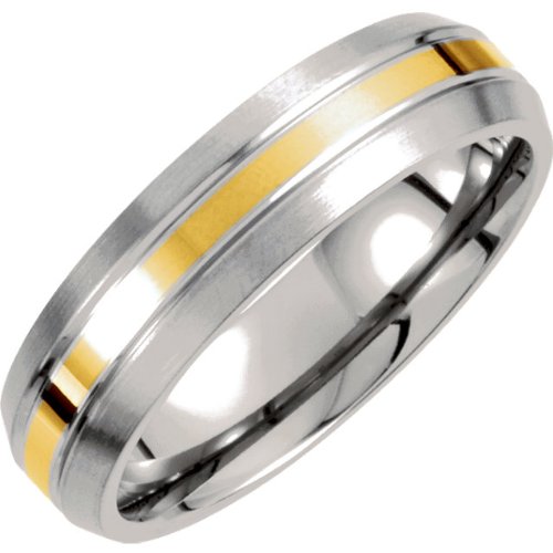 Titanium and 14k Yellow Gold Inlay 6mm Comfort Fit Band, Size 9.5