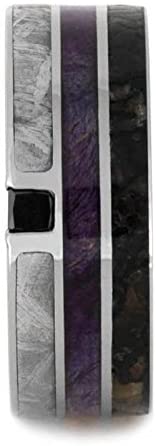 The Men's Jewelry Store (Unisex Jewelry) Black Diamond, Dinosaur Bone, Meteorite, Purple Box Elder Wood 8.5mm Titanium Comfort-Fit Band, Size 14