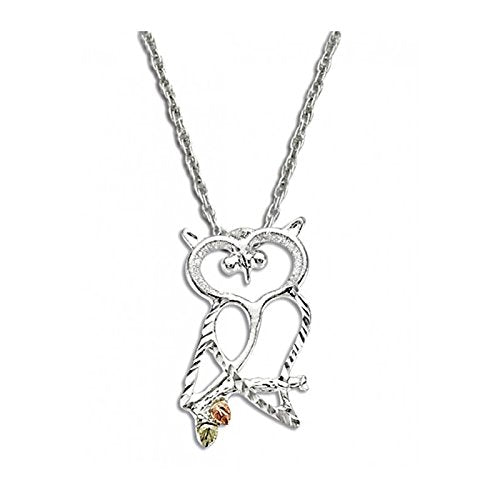 Owl Pendant Necklace, Sterling Silver, 12k Green and Rose Gold Black Hills Gold Motif, 18''