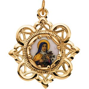 10k Yellow Gold St. Theresa Framed Enamel Pendant (25.75x25.75MM)
