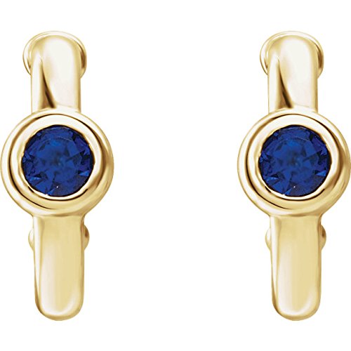 Blue Sapphire J-Hoop Earrings, 14k Yellow Gold
