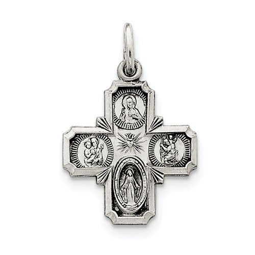 Sterling Silver Antiqued 4-Way Medal Charm Pendant (37X20 MM)