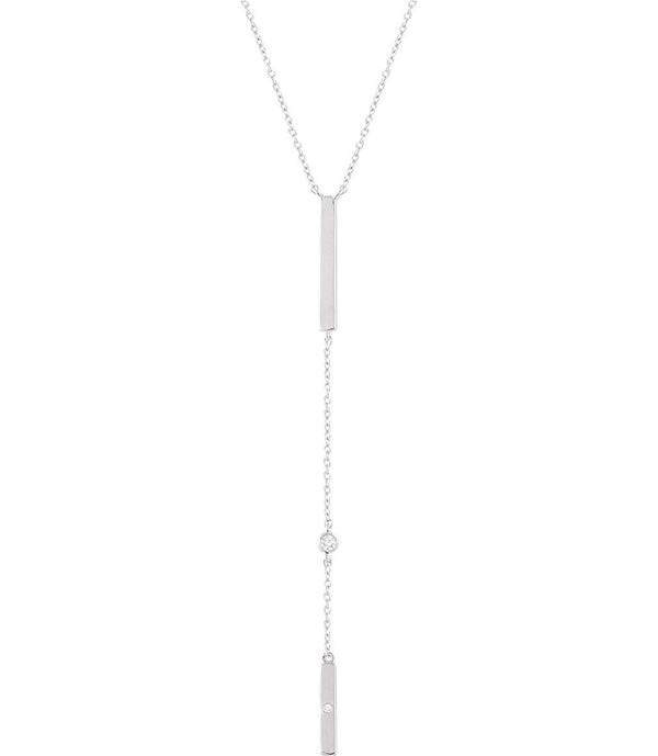 Diamond Bar Y Necklace in 14k White Gold, 16-18" ( .06 Ctw, Color H+, Clarity I1)