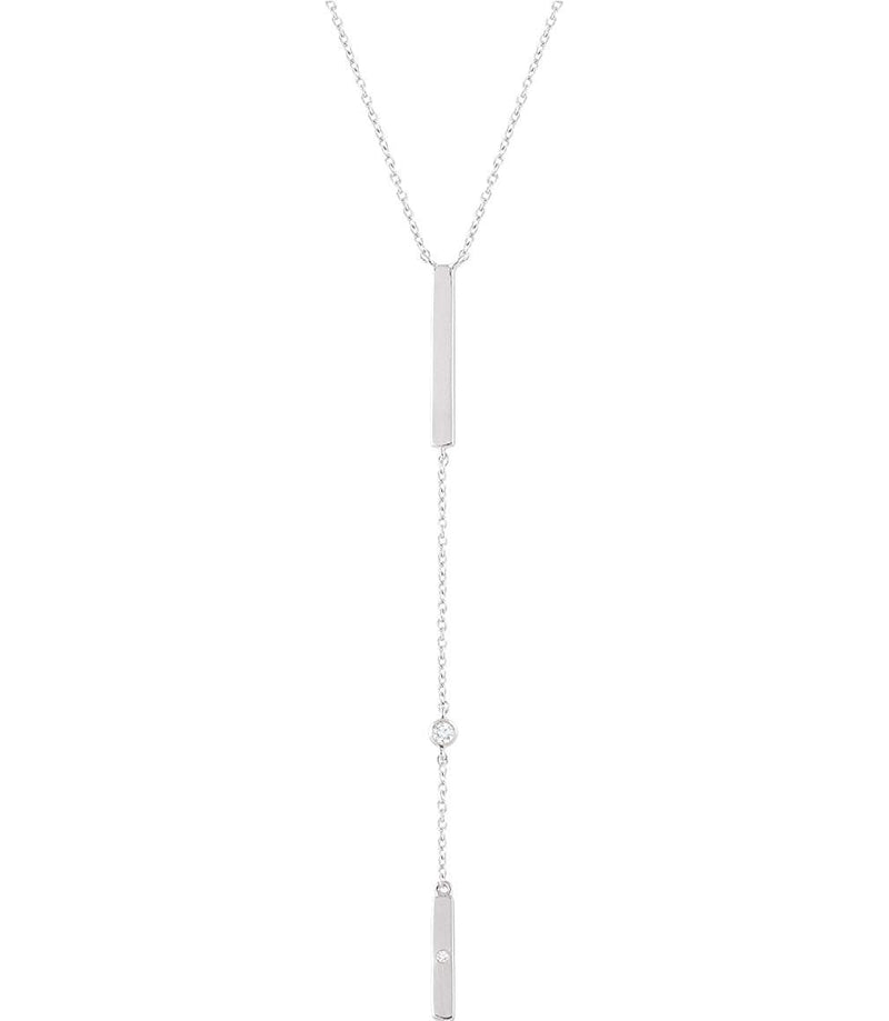 Diamond Bar Y Necklace in 14k White Gold, 16-18" ( .06 Ctw, Color H+, Clarity I1)