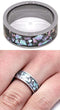 Abalone 14k White Gold Band and Abalone Titanium Band, Couples Wedding Ring Set, M 14.5-F5