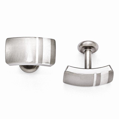 Wellington Collection Brushed Titanium and Sterling Silver Cuff Links, 13X23MM