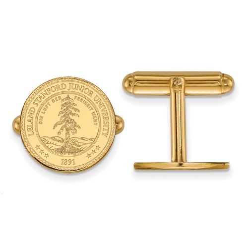 Gold-Plated Sterling Silver Stanford University Crest Round Cuff Links, 16MM