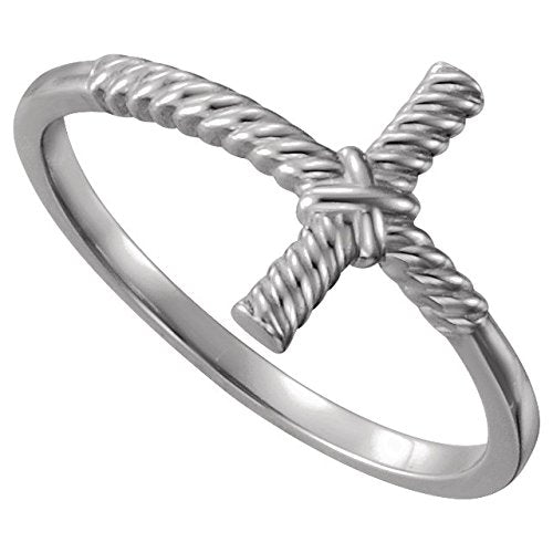 Sideways Rope Cross Continuum Sterling Silver Ring, Size 7