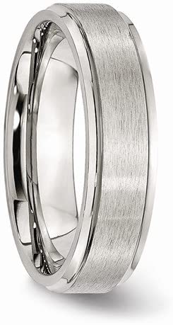 Satin-Brushed Stainless Steel 6mm Comfort-Fit Polished Grooved Band, Size 10.5
