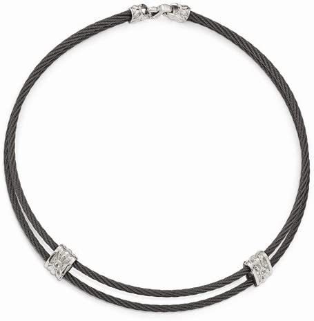 Edward Mirell Titanium and Sterling Silver White Sapphire Cable Necklace, 16"