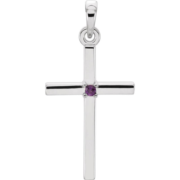 Amethyst Inset Cross Rhodium-Plated 14k White Pendant (22.65x11.4MM)