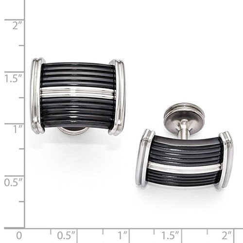 Defiance Collection Grey, Black Titanium and Stainless Steel Grooved Cuff Links, 17X23MM
