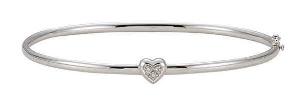 Heart with Diamond Bangle Bracelet, 14k White Gold, 6.5" (.03 Cttw, HI Color, I1 Clarity)
