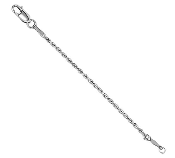 14K White Gold 1.5mm Rope Chain Rope Extender Safety Chain Chain, 4.75"