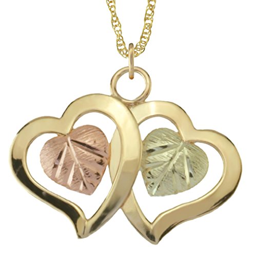 Interlocked Hearts Pendant Necklace, 10k Yellow Gold, 12k Green Gold, 12k Rose Gold Black Hills Gold, 18"