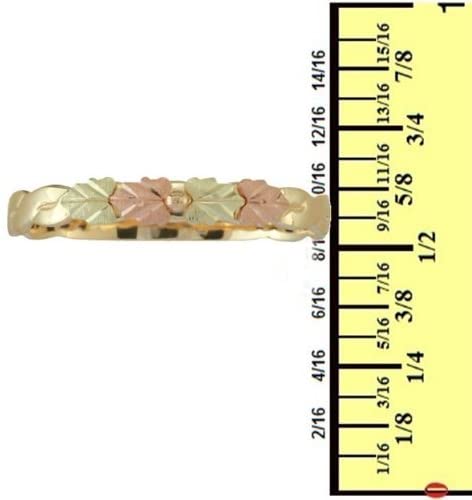 Slim Profile Leaf Band, 10k Yellow Gold, 12k Pink and Green Gold in Black Hills Gold Motif, Size 11.5