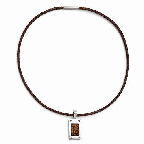 Edward Mirell Titanium and Brown Leather Pendant Necklace, 18"