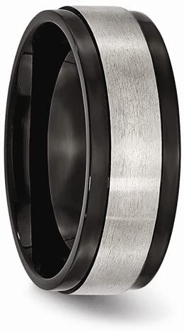 Satin-Brushed Grey Titanium, Black IP 8mm Comfort-Fit Band, Size 13