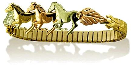 Three Horse Bracelet, 10k Yellow Gold, 12k Green and Rose Gold Black Hills Gold Motif