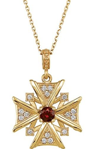 Mozambique Garnet and Diamond Vintage-Style Cross 14k Yellow Gold Necklace, 18"