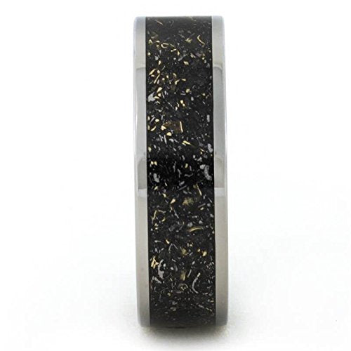 The Men's Jewelry Store (Unisex Jewelry) Black Stardust with Meteorite and 14k Yellow Gold 7mm Comfort-Fit Titanium Ring