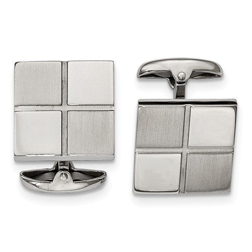 Stainless Steel Satin-Brushed Square Cuff Links