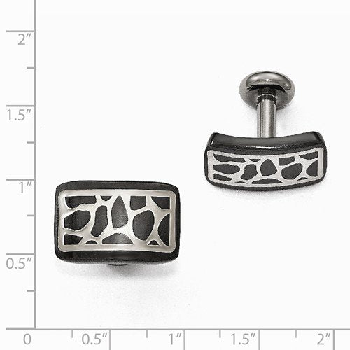 Cobblestone Collection Black Titanium and Sterling Silver Cobblestone Cuff Links