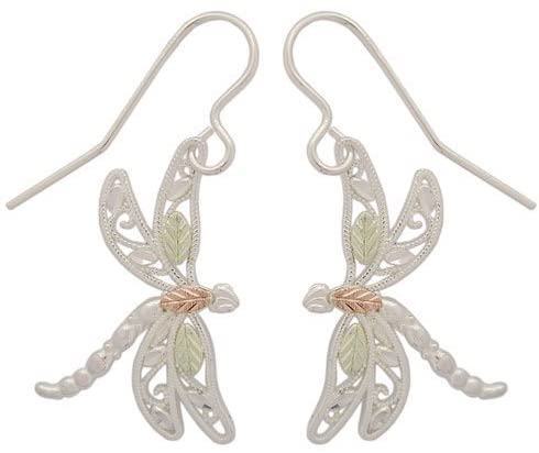 Dragonfly Earrings, Sterling Silver, 12k Green and Rose Gold Black Hills Gold Motif