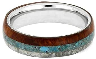 Crushed Turquoise, Deer Antler, Amboyna Wood, 4.5mm Titanium Comfort-Fit Band, Size 14.25