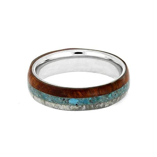 The Men's Jewelry Store (Unisex Jewelry) Crushed Turquoise, Deer Antler, Amboyna Wood, 4.5mm Titanium Comfort-Fit Band, Size 15