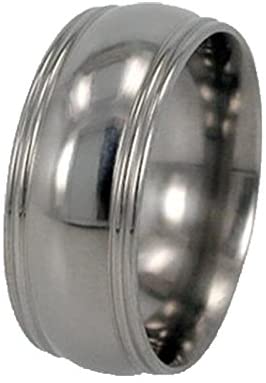 Grooved Round Edged 8mm Comfort Fit Titanium Wedding Band, Size 8.25