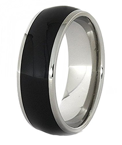 Ebony Wood Inlay 8mm Comfort-Fit Polished Titanium Ring