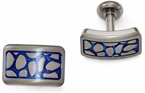 Cobblestone Collection Brushed Grey Titanium Blue Anodized Cuff Links
