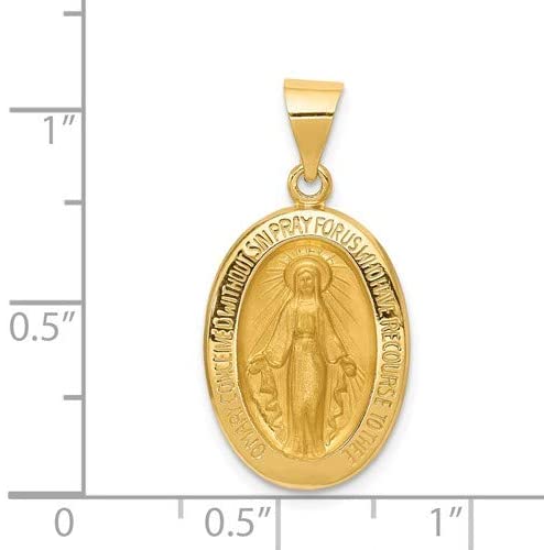 14k Yellow Gold Satin Miraculous Medal Pendant (21X14 MM)