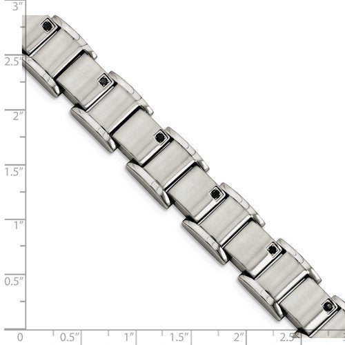 Men's Brushed and Polished Stainless Steel 12mm Black Diamonds Bracelet, 8.5" (0.39 Ctw)