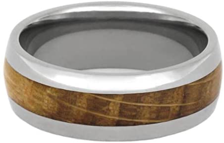 The Men's Jewelry Store (Unisex Jewelry) Whiskey Barrel Oak Wood 8mm Titanium Comfort-Fit Wedding Band, Size 4